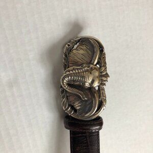 Women's Brighton 31" brown alligator leather belt elephant motif silver buckle